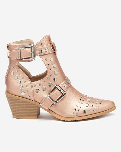 Pink-gold stiletto boots with rhinestones Farrcy- Footwear