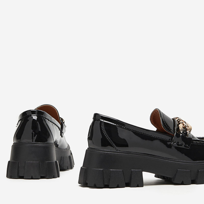 Women's black lacquered slip on shoes with a chain Guinewra - Footwear
