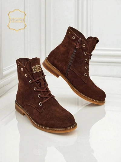 Aurelia Romano women's ankle boots made of natural suede – brown, with fur