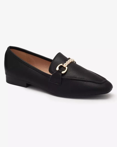 Черные женские мокасины с золотым украшением Suletta- Footwear