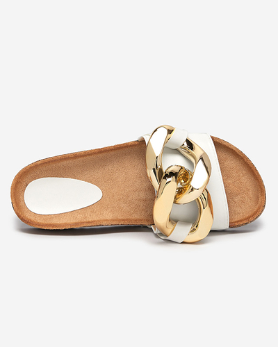 Athenis Bianco Women's Sandals Royalfashion - ecological leather, gold chain