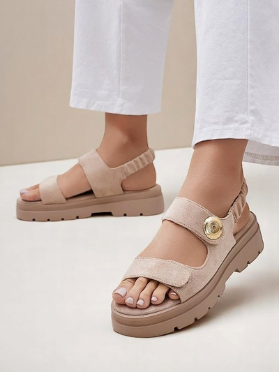 Royalfashion Callista women's beige suede platform sandals