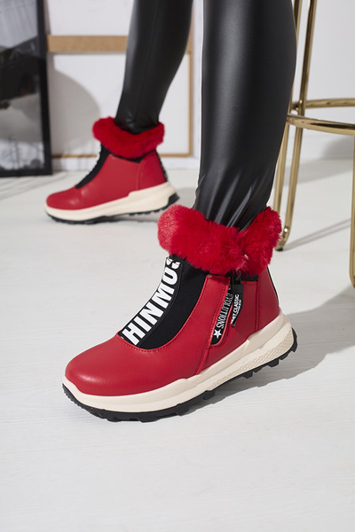Red women's insulated boots with fur Scherr- Footwear
