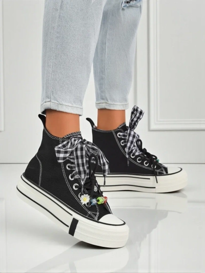 Women's Callisto Black Fabric Platform Sneakers with Retro Accents