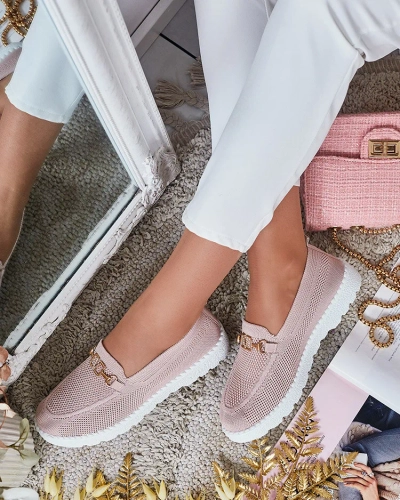 Royalfashion Женские тканевые мокасины с золотым украшением Erticae