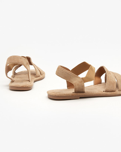 OUTLET Light brown women's eco-suede flat sandals Nerina - shoes