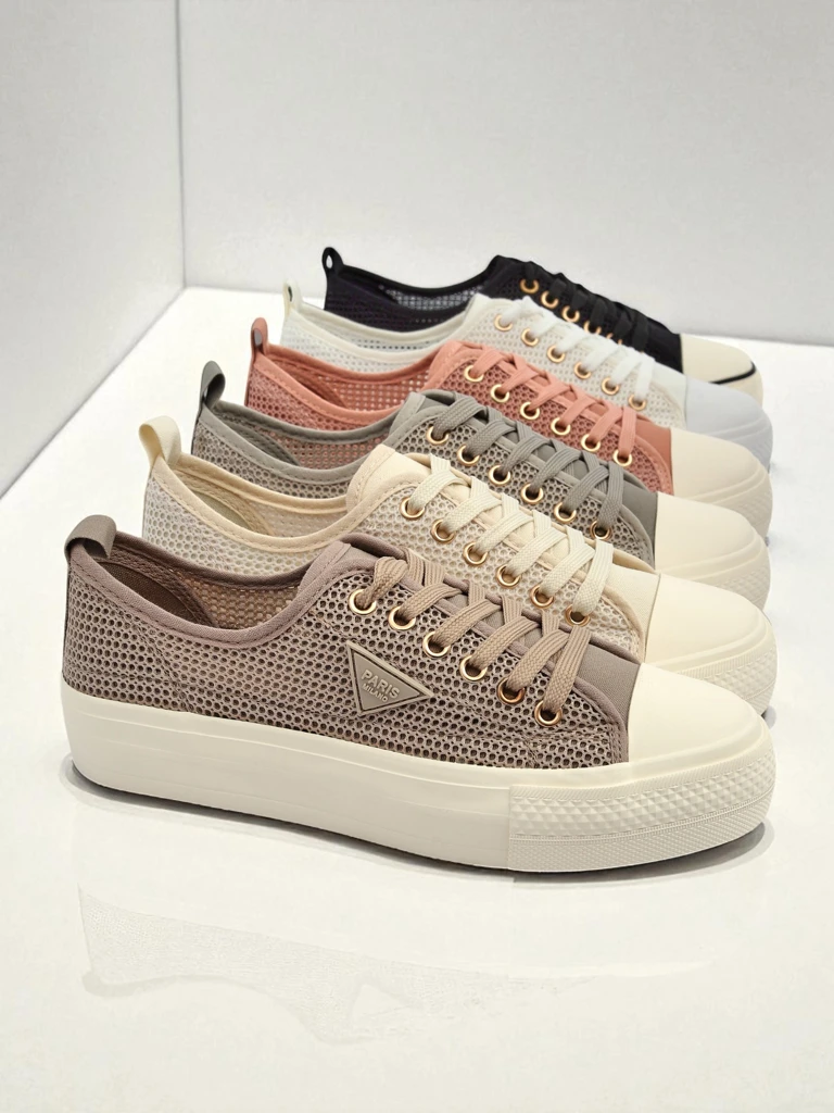 Damskie sneakersy Hypatia Mesh jasny brąz na lato płaska podeszwa 3cm