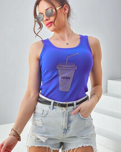 Royalfashion Cotton women's tank top with rhinestone cup