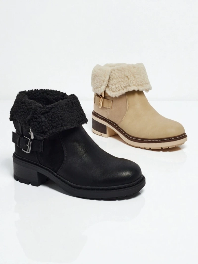 Botki damskie eko skórzane z kożuszkiem Kavira