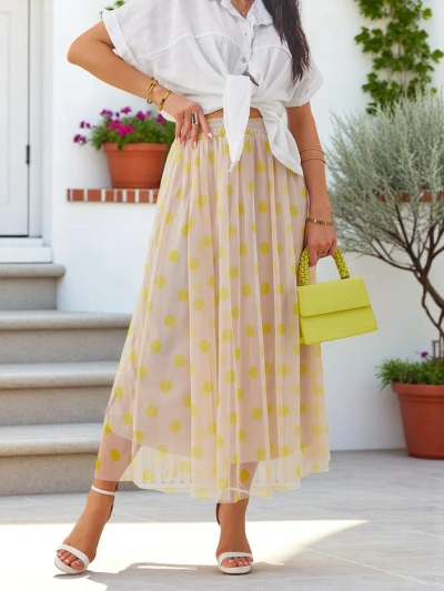 Royalfashion Naiste midi seelik, mis on valmistatud viskoosist tülliga, millel on täpikene