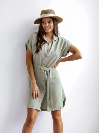 Royalfashion Women's mini dress with short sleeves and a button closure belt