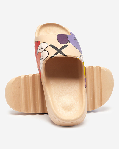 Beige rubber women's slippers with Pfizz print - Footwear