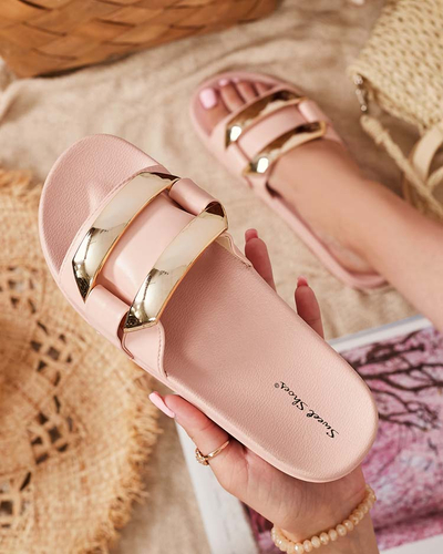 Pink women's slippers with gold Serina ornament - Footwear