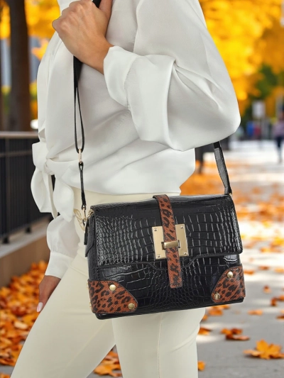 Callista Nero Women's Bag - crocodile eco-leather, black and brown