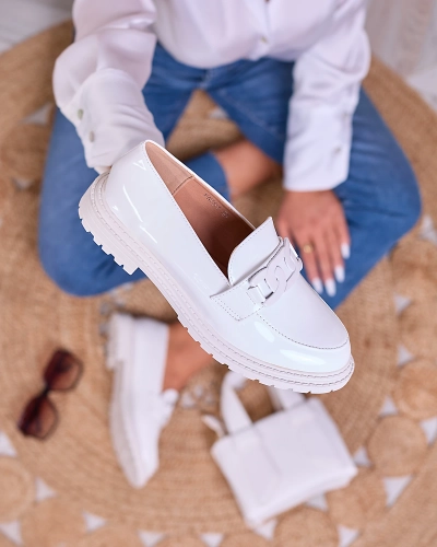 Royalfashion White lacquered moccasins for women Dafench