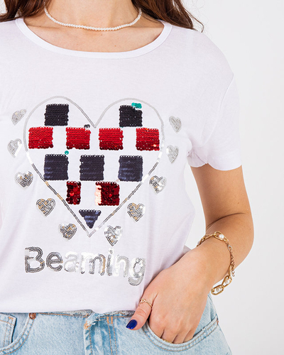 Ladies 'white t-shirt with print - Clothing