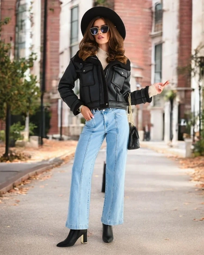 Royalfashion Women's eco leather jacket with fur in black color