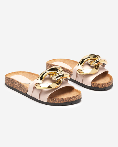 Coralia Royalfashion women's ecru platform flip-flops with chain