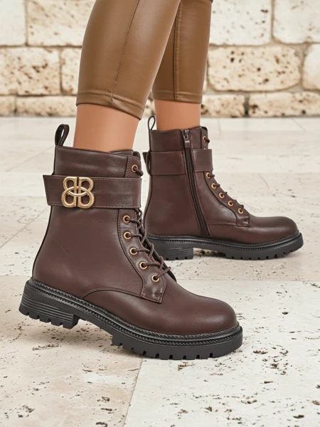 Коричневые кожаные ботинки Castorina на молнии, круглый носок, экокожа