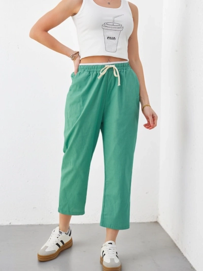Royalfashion Cotton wide women's trousers with drawstring