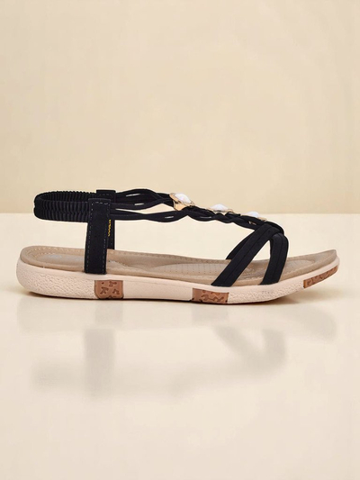 Royalfashion Callista women's sandals - black espadrilles with zircons for summer