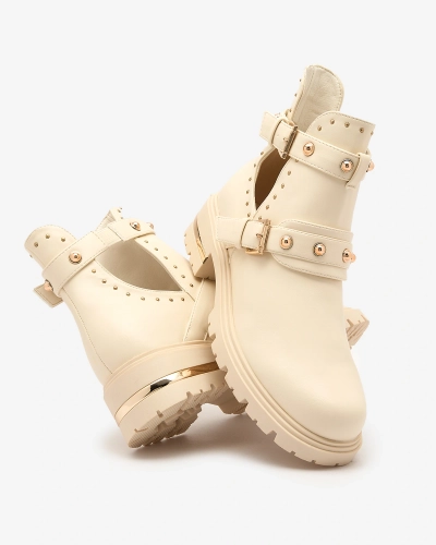 Royalfashion Cream naiste kaunistatud Jewel Walk lamedate kontsadega saapad