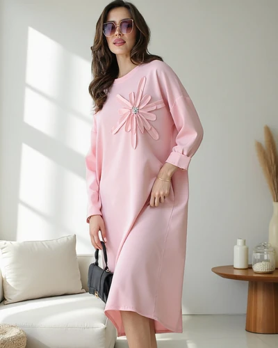 Royalfashion Naiste midi kleit kangas üle suurusega lilledega