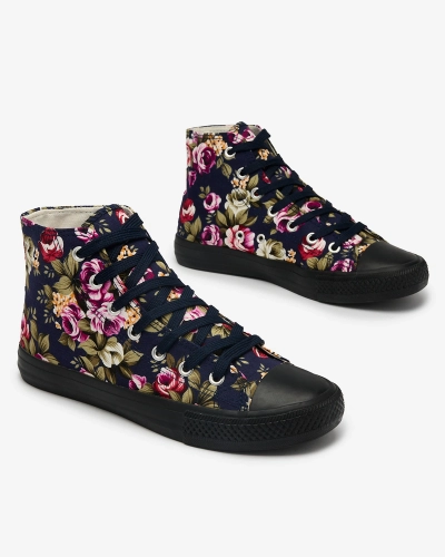 Royalfashion Women's high navy blue sneakers with colorful flowers Soxic