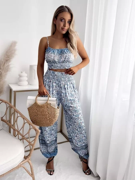 Blue women's set with print- Clothing