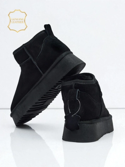 Elunara Women's Short Faux Snow Boots in Genuine Leather