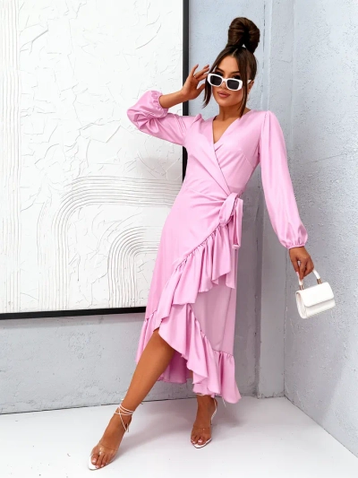 Royalfashion Kinnitatud naiste midi kleit volangidega
