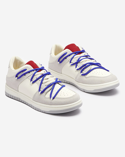 White-gray women's sports sneakers with navy blue laces Olierinc - Footwear