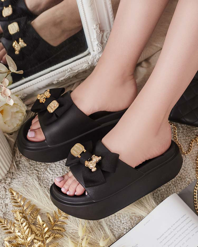 Royalfashion Women's rubber flip-flops with decorative bow Apis