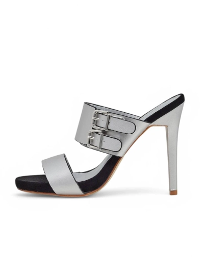 Сандалии Aletheia серебряные на шпильке 12см экологическая кожа с ремешками