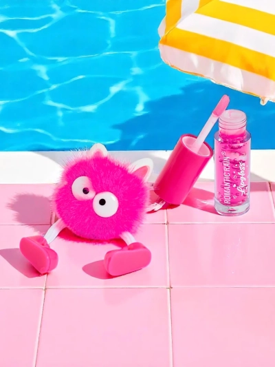 Lip gloss for children with a fluffy monster Fuchsia