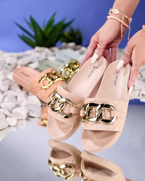 Naiste beežid tepitud kuldketiga sussid Eteris - Jalatsid