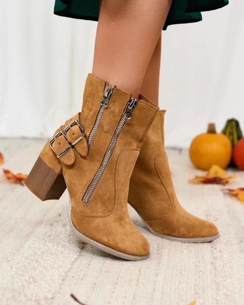 Royalfashion Women's camel boots with Feirrgo decoration