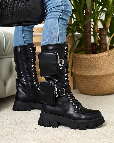 Black worker boots with decorative sachets on the uppers Sello- Footwear