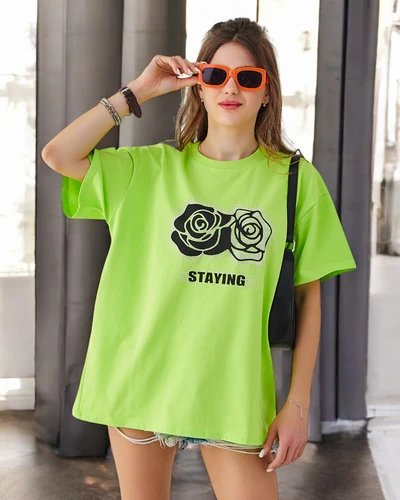 Royalfashion Naiste Puuvillane T-särk Roosa Lillekiri