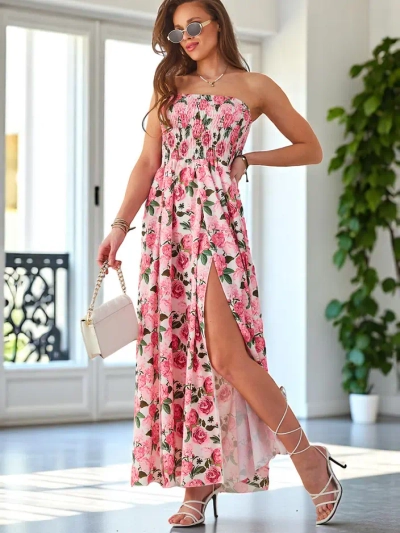 Royalfashion Mustriga naiste midi kleit ilma varrukateta, laia elastse riba ja lõhikute aluses