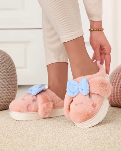 Royalfashion Women's fur slippers with a bow Savos