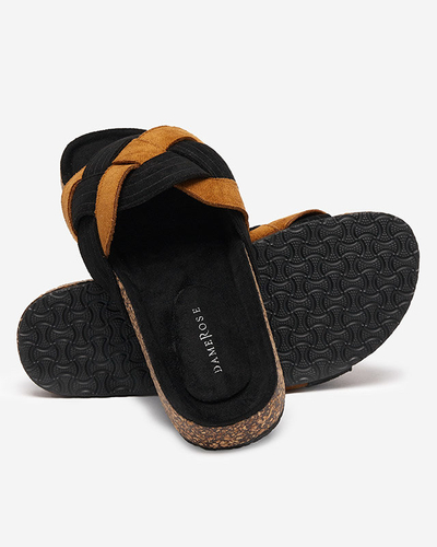 Royalfashion Women's eco-suede flip-flops in black and brown Zapri