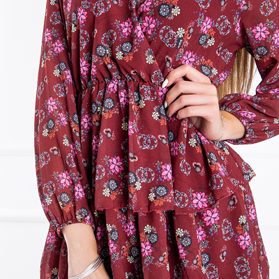 Naiste maroonpunane lilleline kleit - Riietus