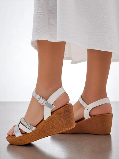 Royalfashion Women's wedge sandals with rhinestones and glitter Glittera