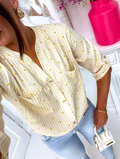 Royalfashion Women's striped shirt with lemons and a V-neck