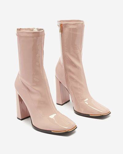 Light pink women's lacquered boots on the Rekila post - Footwear
