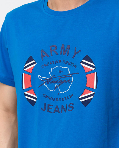 Light blue men's printed t-shirt - Clothing