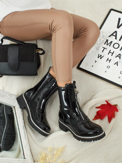 Patent eco-leather women's ankle boots with zircons Nuvina