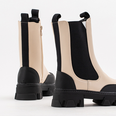 Beige women's boots on a massive sole Rosidi - Footwear