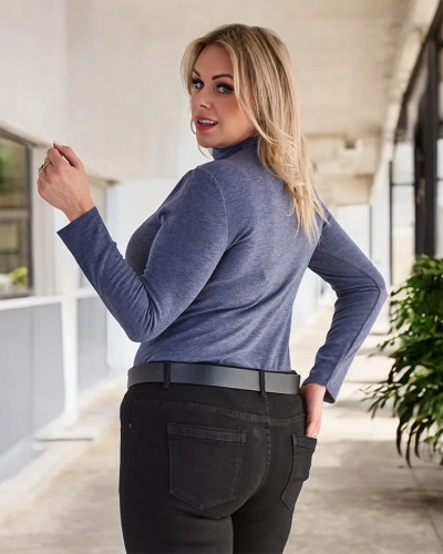 Women's half turtleneck sweater in blue- Clothing